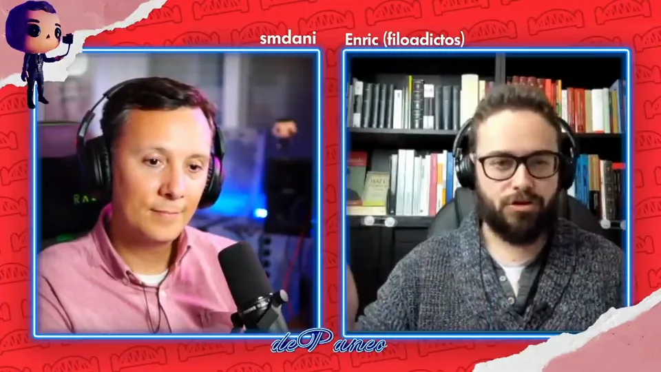 Daniel Pajuelo y Enric en pantalla durante su conversación sobre ciencia y religión